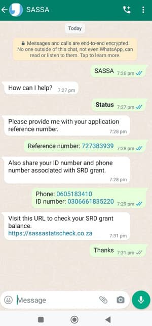 Check SRD Balance on WhatsApp